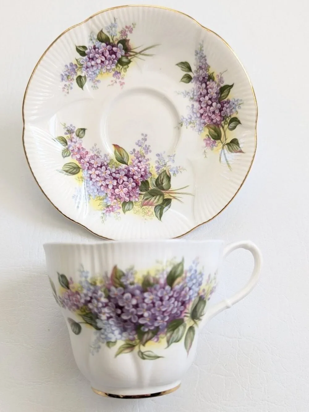 Royal Albert Blossom Time Lilac Teacup & Saucer Bone China England Gilt
